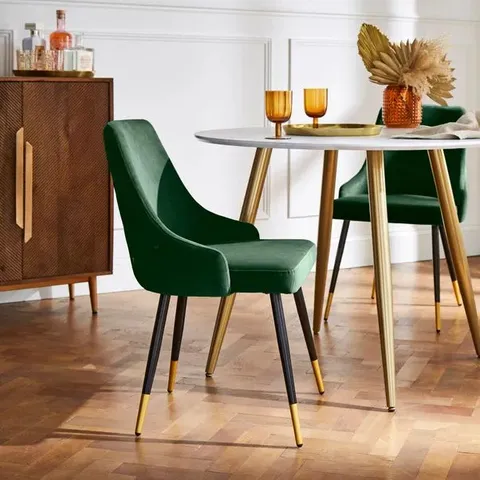 BOXED ARIANA SET OF 2 DINING CHAIRS, VELVET - BOTTLE GREEN (1 BOX)