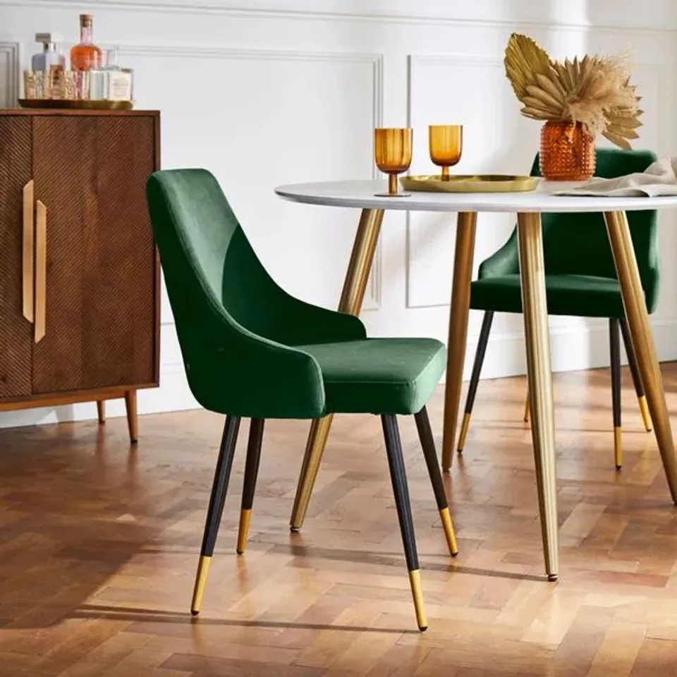 BOXED ARIANA SET OF 2 DINING CHAIRS, VELVET - BOTTLE GREEN (1 BOX)