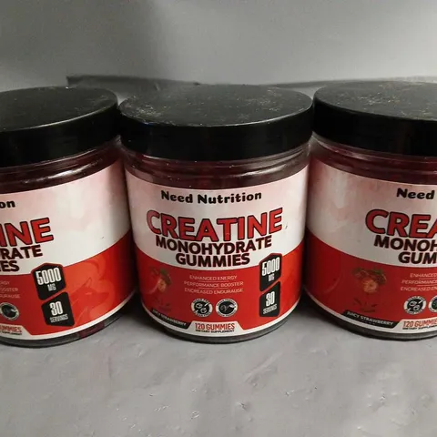 LOT OF 3 TUBS OF NEED NUTRITION CREATINE MONOHYDRATE GUMMIES