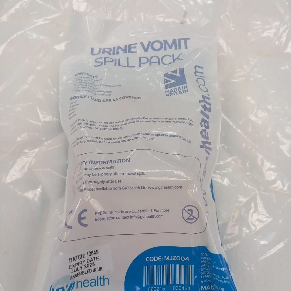 PALLET OF APPROXIMATELY 75 BOXES OF 10 BRAND NEW MJZ004 VOMIT/URINE SPILL PACKS (APPROXIMATELY 750 IN TOTAL)