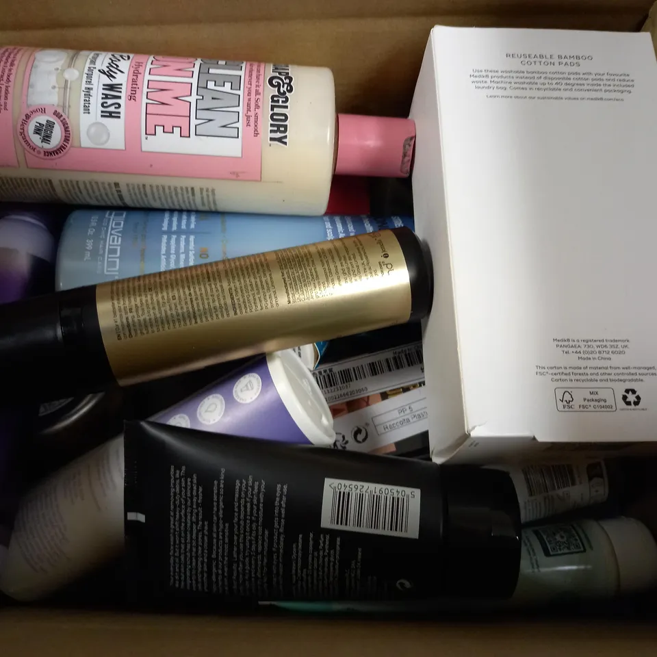 BOX OF APPROXIMATELY 20 ASSORTED COSMETIC ITEMS TO INCLUDE AFFIRMCARE DETANGLER, GHD HEAT PROTECT, CHILDS FARM NAPPY CREAM ETC