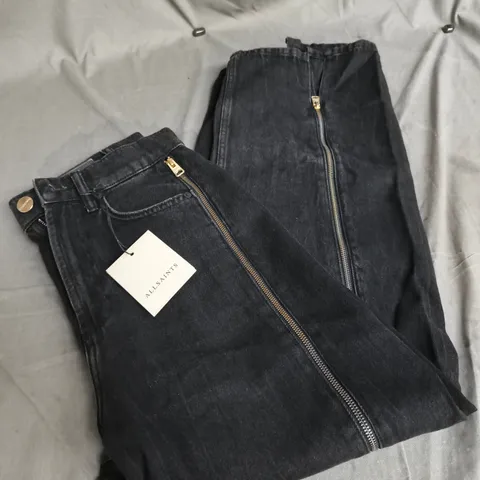 ALLSAINTS FRANKIE ZIP JEANS – WASHED BLACK, SIZE 28