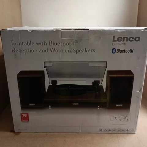 LENCO TURNTABLE WITH BLUETOOTH RECEIVER AND WOODEN SPEAKERS – LS-100WD
