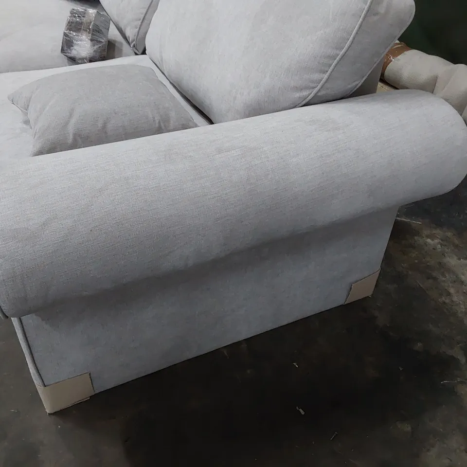 DESIGNER SCROLL ARM THREE SEATER SOFA GREY FABRIC 