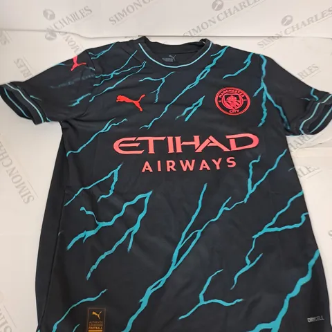 MANCHESTER CITY FC 3RD SHIRT WITH HAALAND ON THE BACK SIZE 13-14 YEARS