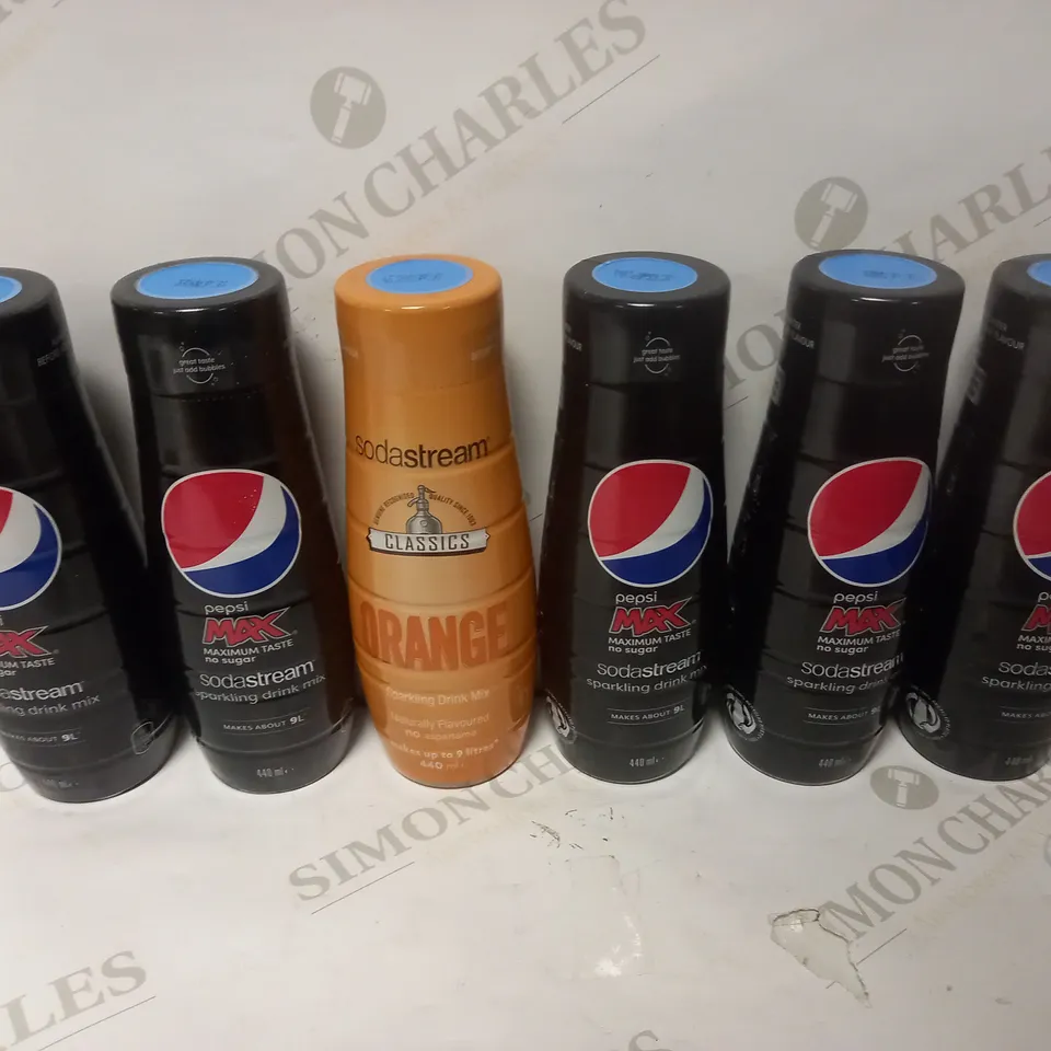 BOX OF 6 SODA STREAM SPARKLING DRINK MIXES TO INCLUDE PEPSI MAX & CLASSICS ORANGE 