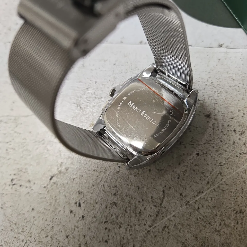 MANN EGERTON CHRONOGRAPH STAINLESS STEEL MESH WATCH – BOXED