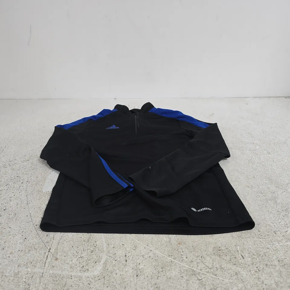 ADIDAS BLACK/BLUE 1/4 ZIP TOP KIDS SIZE 11-12 YEARS