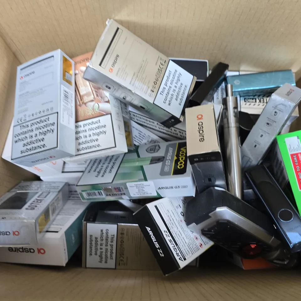 APPROXIMATELY 25 ASSORTED VAPE & E-CIGARETTE PRODUCTS TO INCLUDE BRANDS SUCH AS ASPIRE, GEEKVAPE, VOOPOO, ETC