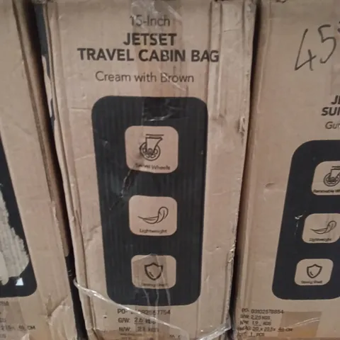 BOXED JETSET TRAVEL CABIN BAG CREAM WITH BROWN 