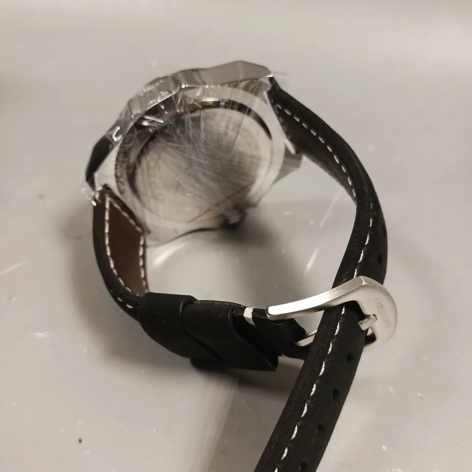 MENS LOUIS LACOMBE CHRONGRAPH WATCH – 3 SUB DIALS – SILVER COLOUR CASE – LEATHER STRAP