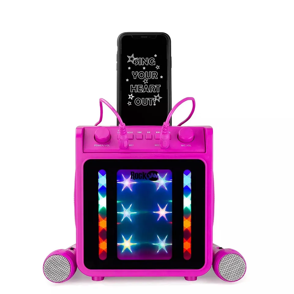 ROCKJAM 10-WATT RECHARGEABLE BLUETOOTH KARAOKE MACHINE WITH TWO MICROPHONES - PINK