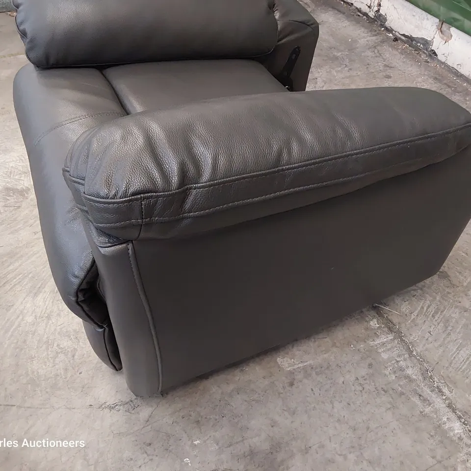 DESIGNER POWER RECLINING EASY CHAIR SEAT BASE CHARCOAL LEATHER 