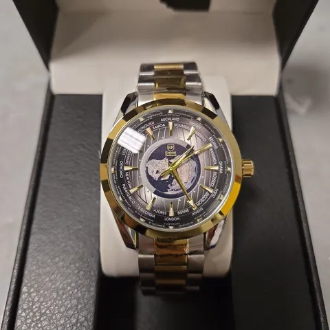 BOXED ERNEST FERDINAND MENS MULTI TONE DIAL BRACELET STRAP WATCH