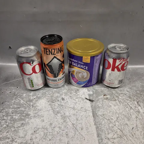APPROXIMATELY 15 ASSORTED DRINKING PRODUCTS TO INCLUDE DIET COKE, TENSING, PAEDIA SURE