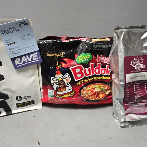 APPROXIMATELY 7 ASSORTED FOOD ITEMS TO INCLUDE - RAVE COLOMBIA RISARALDA , THE LOVE OF COFFEE CONTINENTAL BLEND ETC