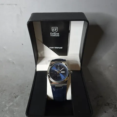 ERNEST FERDINAND WATCH β DAY DATE CALENDAR DIAL β LEATHER STRAP β 3ATM WATER RESISTANT - GIFT BOX