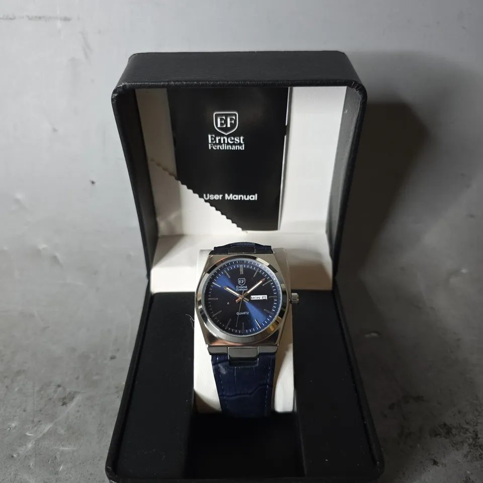 ERNEST FERDINAND WATCH – DAY DATE CALENDAR DIAL – LEATHER STRAP – 3ATM WATER RESISTANT - GIFT BOX