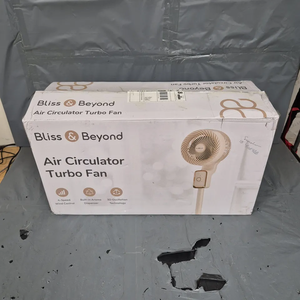 BOXED BLISS & BEYOND AIR CIRCULATOR FAN IN BEIGE