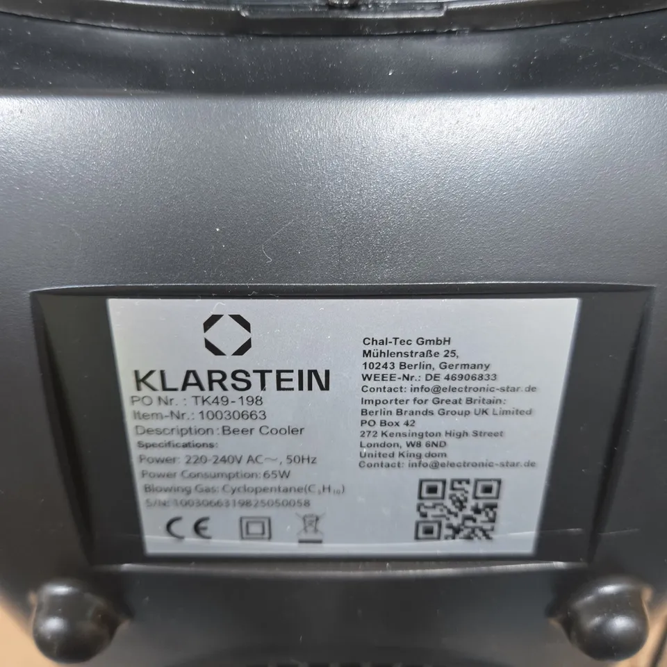 KLARSTEIN BEER COOLER/DISPENSER TK49-198, 220-240V, 65W, STAINLESS STEEL & BLACK CABINET