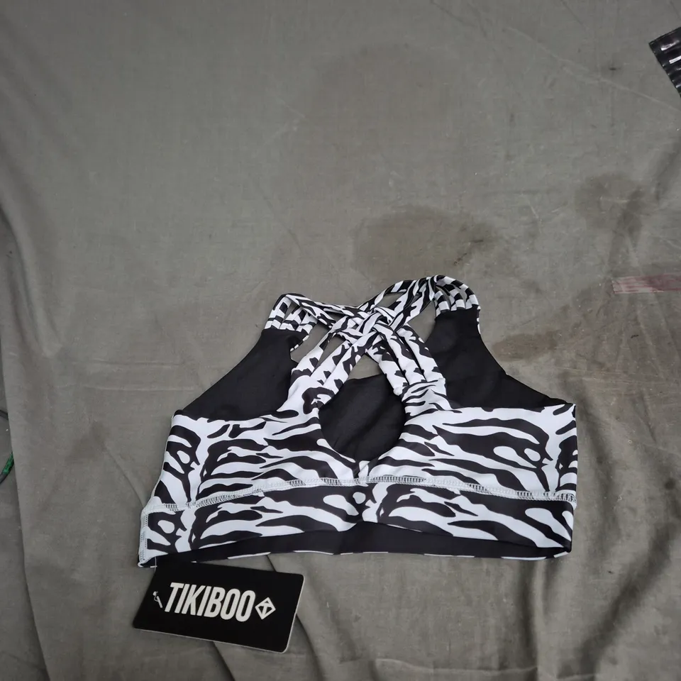TIKIBOO ZEBRA PRINT SPORTS BRA - WOMEN'S UK SIZE SMALL (S) - BLACK/WHITE