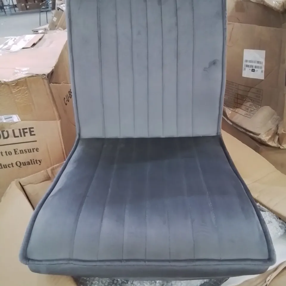 BOXED PAIR OF GREY VELVET UPHOLSTERED SIDE CHAIRS