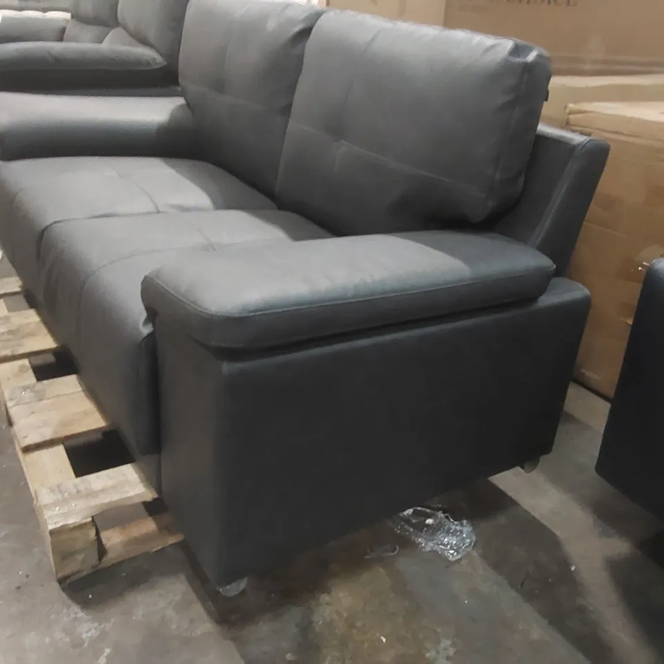 QUALITY DESIGNER KANSAS 2 SEATER SOFA, GREY PREMIUM FAUX LEATHER