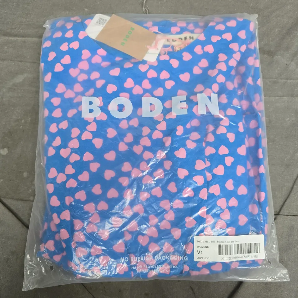 BAGGED BODEN BLANCA MIDI TEA DRESS IN BLUE/PINK - 10R