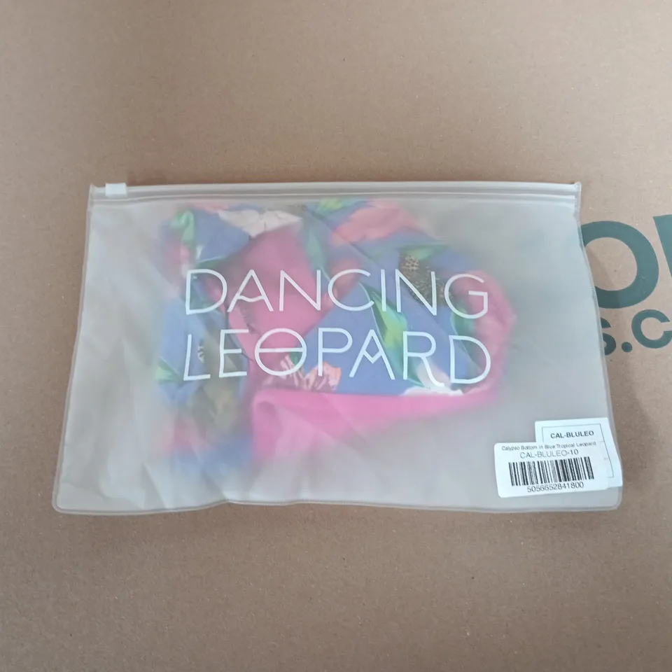 BAGGED DANCING LEOPARD CALYPSO BOTTOMS IN BLUE TROPICAL LEOPARD - SIZE 10