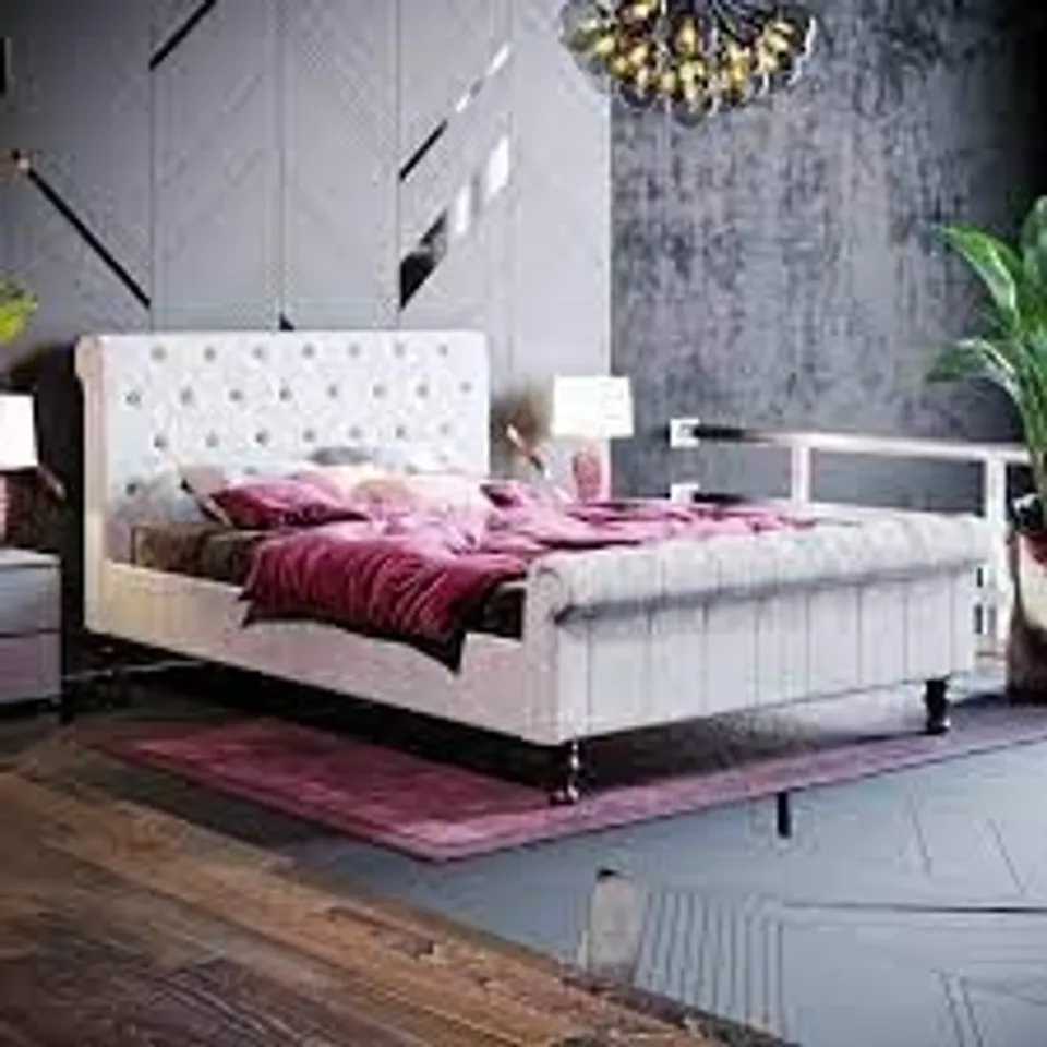 BOXED UNGER UPHOLSTERED BED FRAME KING SIZE - LIGHT GREY (2 BOXES)