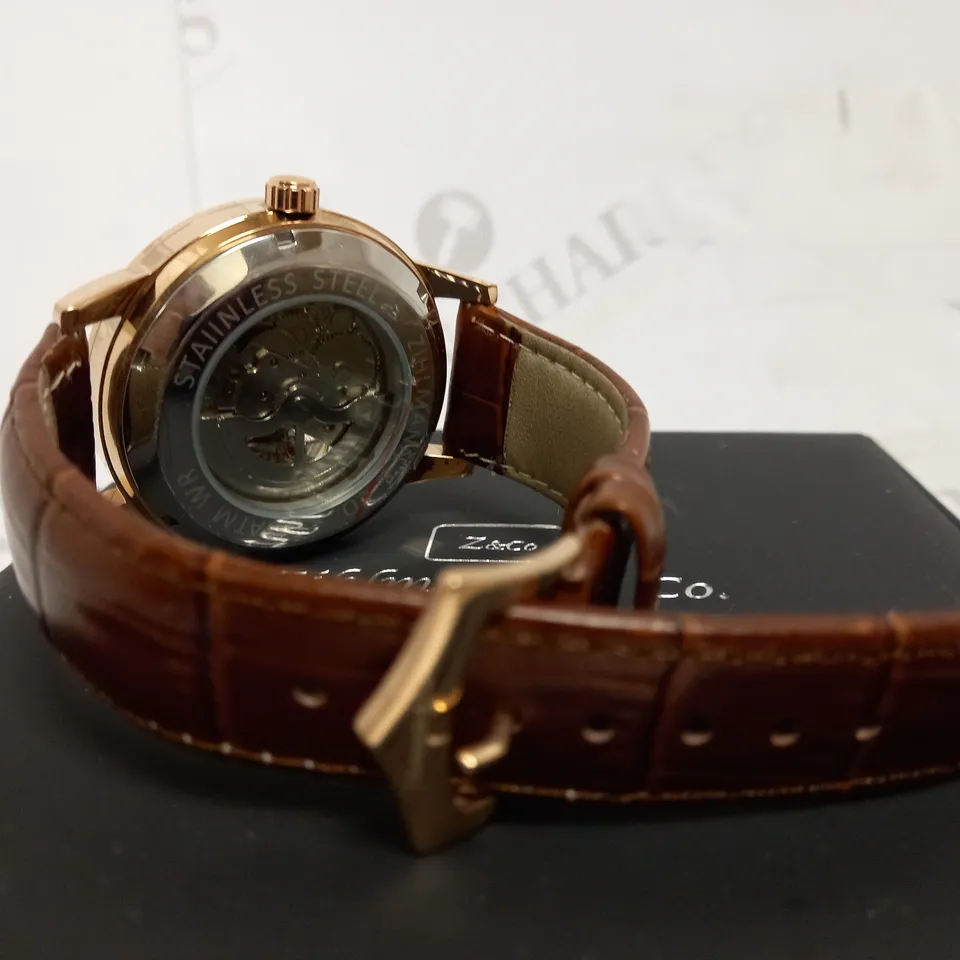 ZIHLMANN & CO SKELETON LEATHER STRAP WATCH
