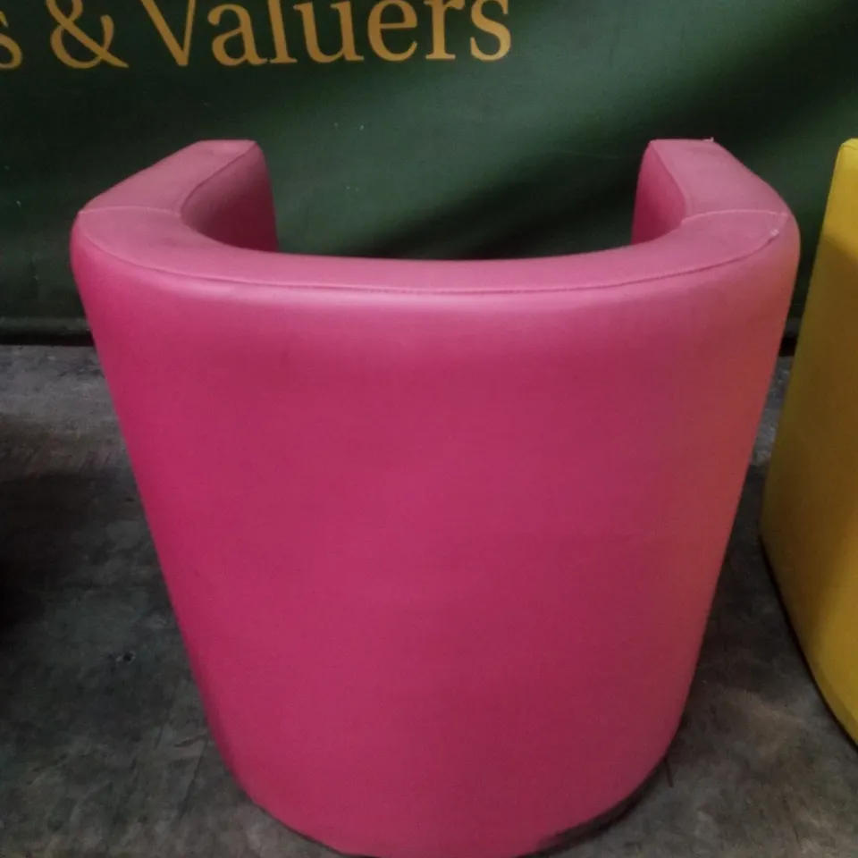 SET OF 4 BISTRO/CAFÉ LEATHER LOUNGE BUCKET CHAIRS - YELLOW, PINK, PURPLE & BLUE
