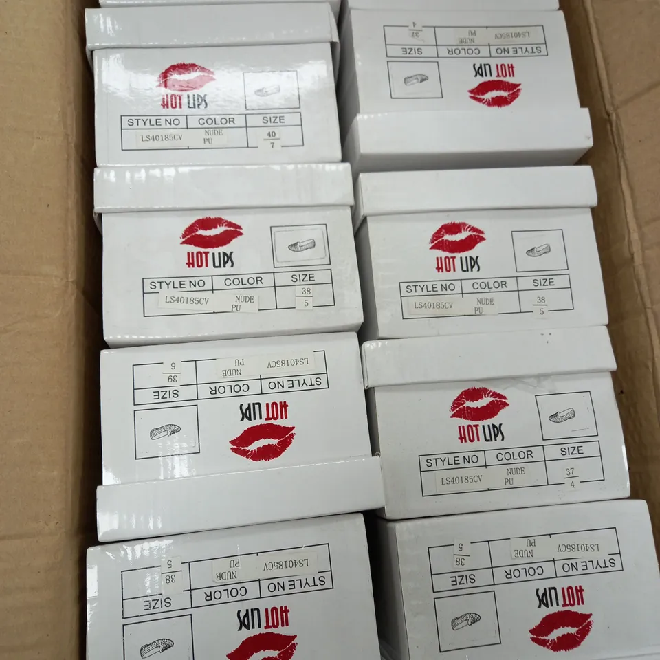 BOX OF 10 PAIRS OF HOT LIPS NUDE PINK LOW SPIKED SHOES 