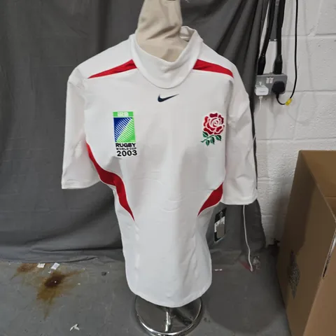 ENGLAND RUGBY WORLD CUP 2003 JERSEY – WHITE WITH RED ACCENTS, NIKE DRI-FIT, XXL