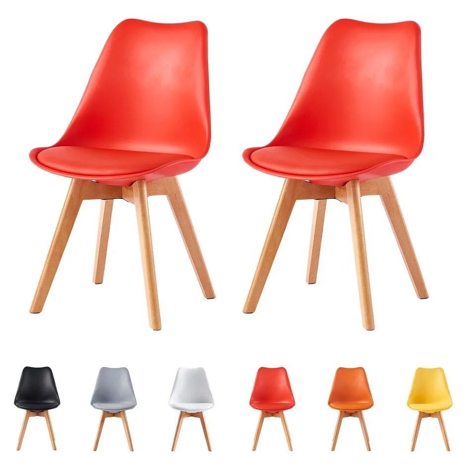 BOXED MCC DIRECT SET OF 2 PLASTIC DINING CHAIRS WITH SOLID WOODEN LEGS KITCHEN CHAIRS EVA
