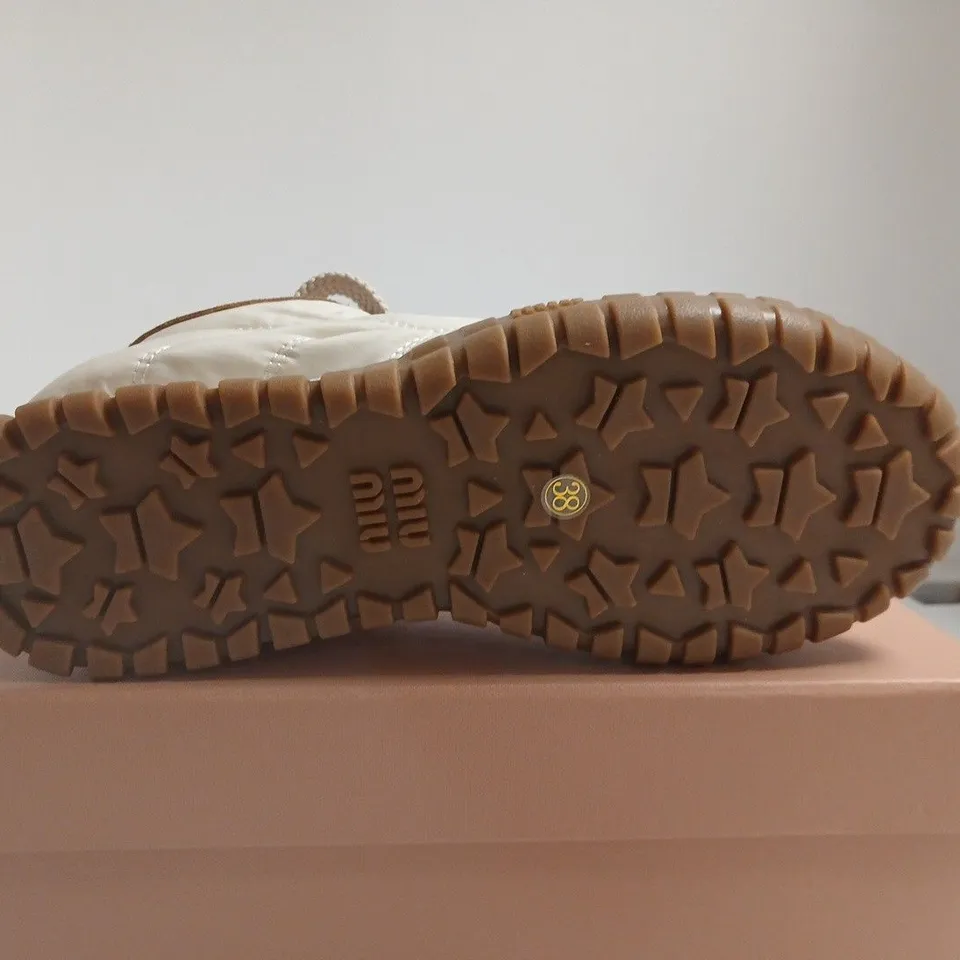 BOXED PAIR OF MIU MIU WOMEN'S SNEAKERS – WHITE & TAN, UK 5