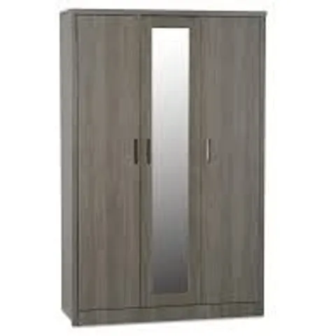 BOXED LISBON 3 DOOR MIRRORED WARDROBE BLACK WOOD GRAIN EFFECT (4 BOXES)