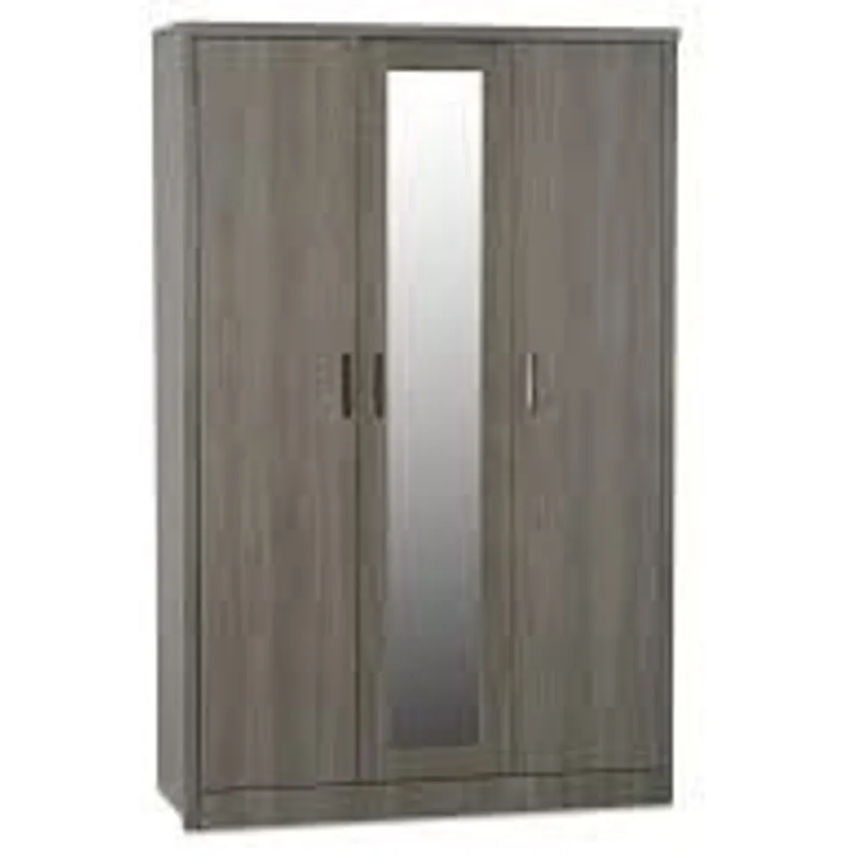 BOXED LISBON 3 DOOR MIRRORED WARDROBE BLACK WOOD GRAIN EFFECT (4 BOXES)
