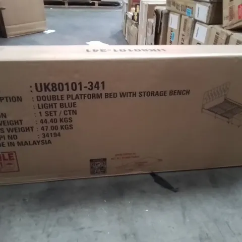 BRAND NEW DOUBLE PLATFORM BED WITH STORAGE BENCH  -LIGHT BLUE-