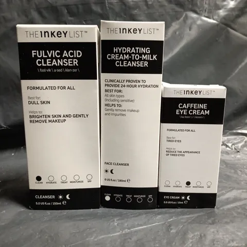 THE INKEY LIST SKINCARE TRIO: FULVIC ACID CLEANSER, HYDRATING CREAM-TO-MILK CLEANSER, CAFFEINE EYE CREAM
