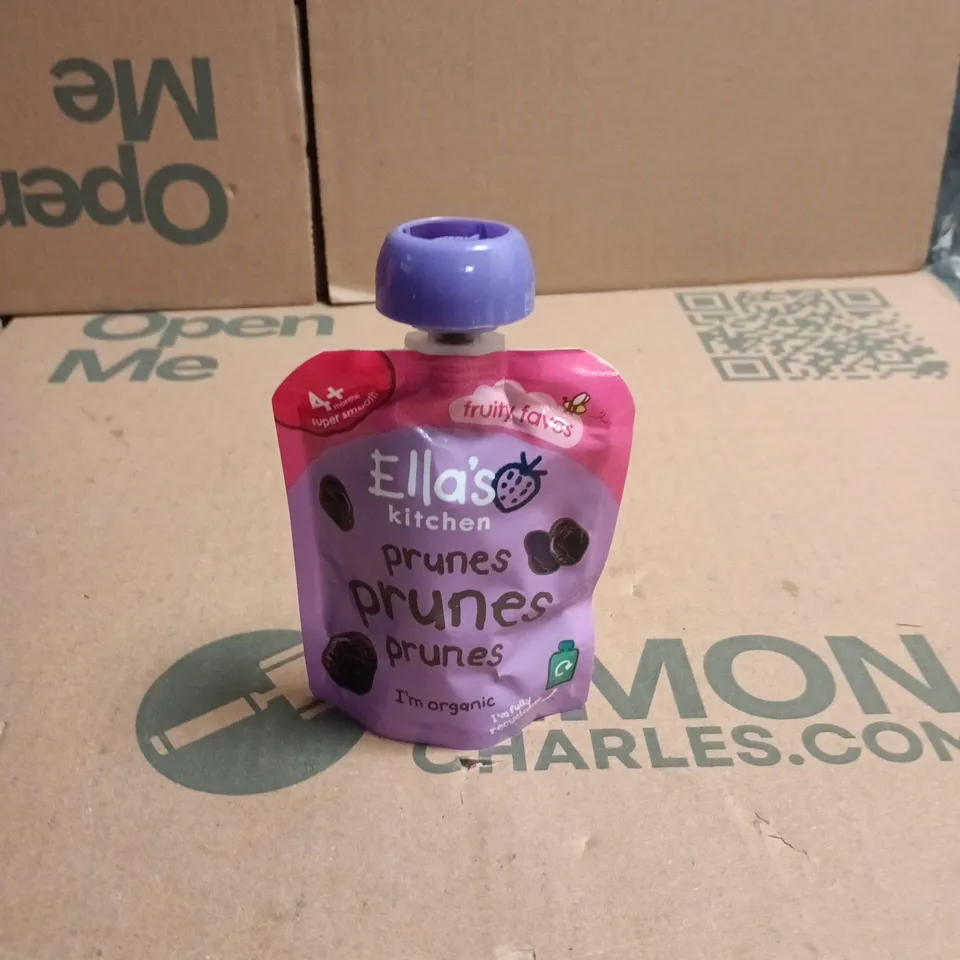 TOTE OF APPROXIMATELY 20 POUCHES OF ELLA'S KITCHEN PRUNES 70G PER POUCH