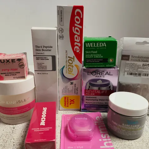 APPROX 12 ASSORTED BEAUTY PRODUCTS TO INCLUDE PHILIP KINGSLEY TREATMENT, WELEDA NIGHT CREAM, KIEHL'S CLAY MASK, ETC 