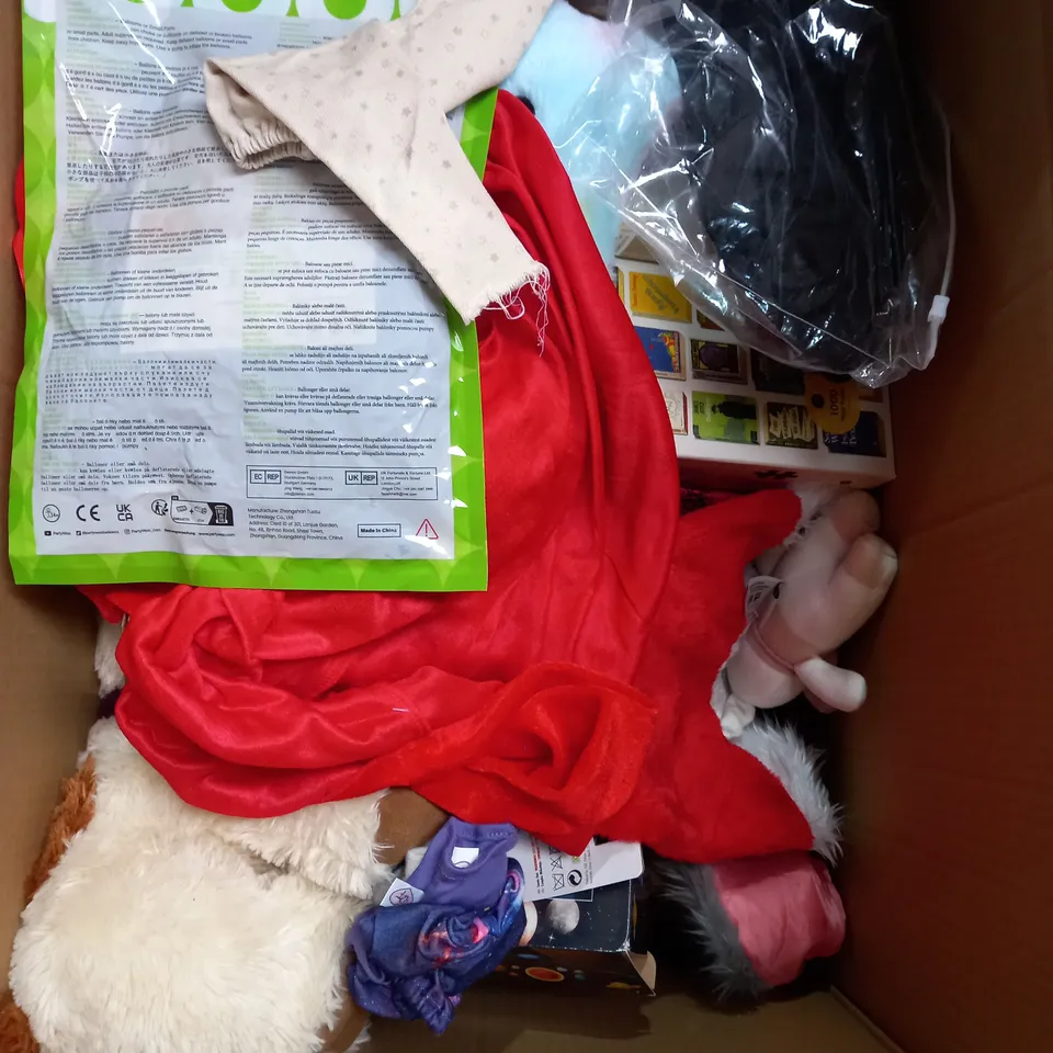 BOX OF APPROX 20 ASSORTED TOYS TO INCLUDE - HATCHING UNICORN EGG - CLEANING SET - AGATHA CHRISTIE DEATH ON THE CARDS ETC