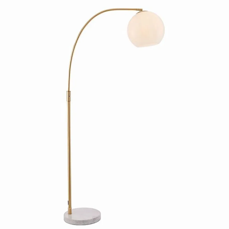 BOXED LUMINOSA OTTO FLOOR LAMP SATIN BRUSHED GOLD EFFECT PLATE & GLOSS OPAL GLASS 1 LIGHT IP20 - E27