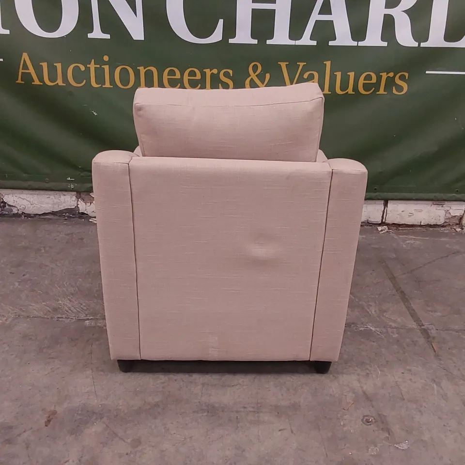 QUALITY DESIGNER BEIGE FABRIC UPHOLSTERED ARM CHAIR