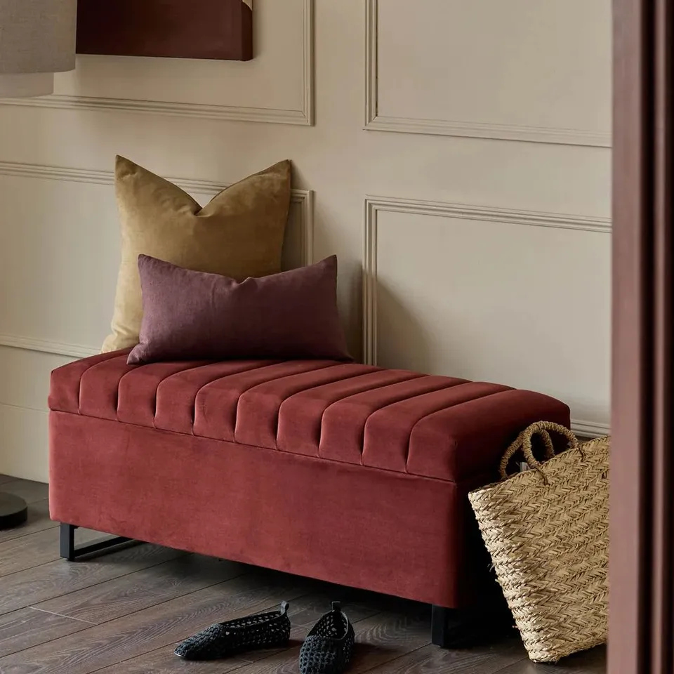 BOXED DANETTI AMALFI TOFFEE RED VELVET OTTOMAN BENCH