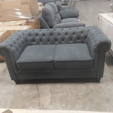 QUALITY DESIGNER HAMPTON 2 SEATER CHESTERFIELD SOFA, SLATE GREY CLASSIC PLUSH FABRIC