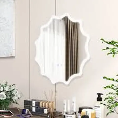 BOXED COSTWAY SILVER ROUND WAVED EDGE LED WALL MIRROR 60 X 60CM