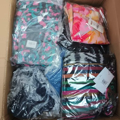 LARGE BOX OF APPROX 20 ASSORTED CLOTHING ITEMS IN VARIOUS STYLES , COLORS AND SIZES
