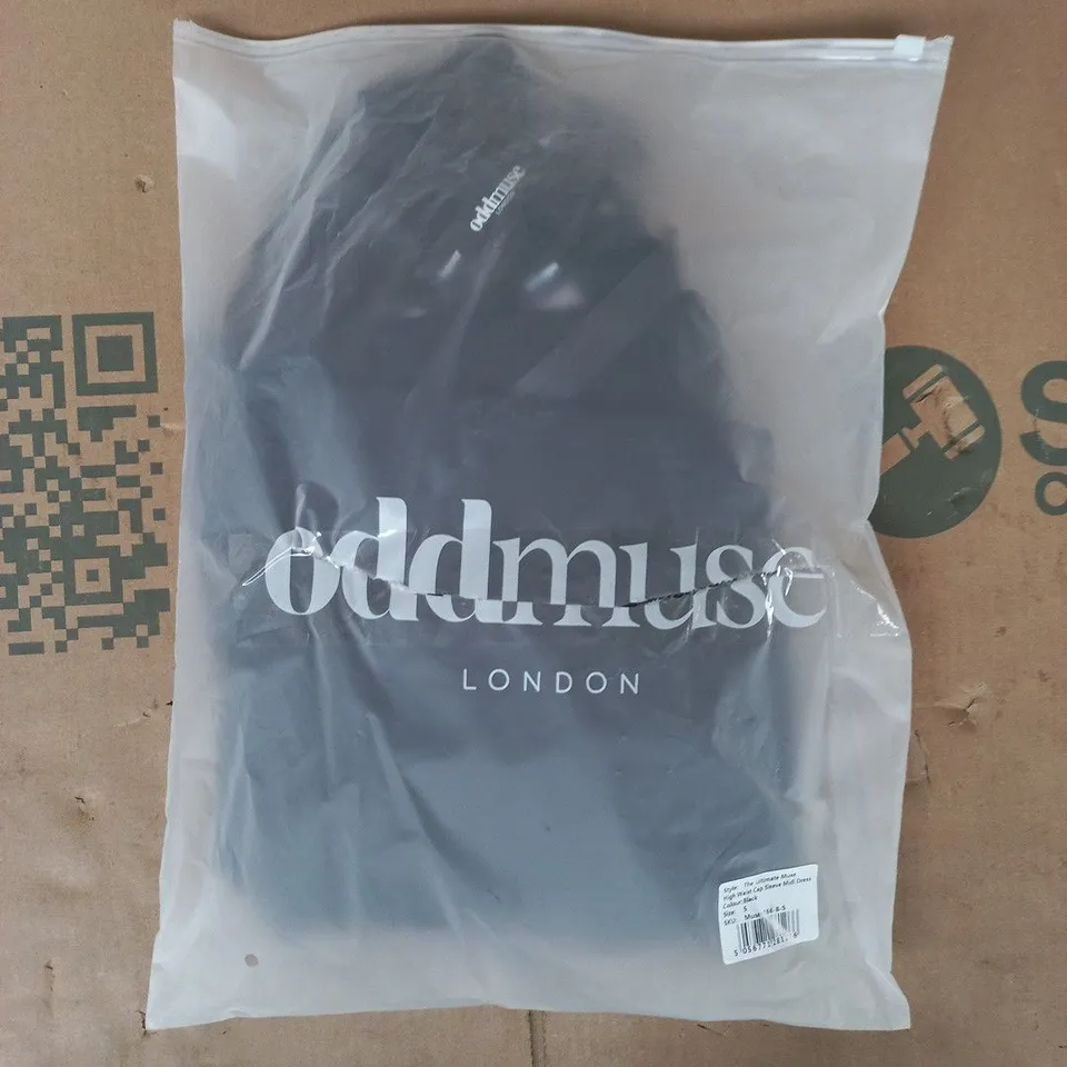 BAGGED ODDMUSE THE ULTIMATE MUSE HIGH WAIST CAP SLEEVE MIDI DRESS IN BLACK SIZE SMALL